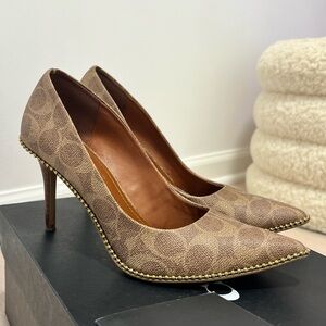 Coach Brown Heels with Gold Accents